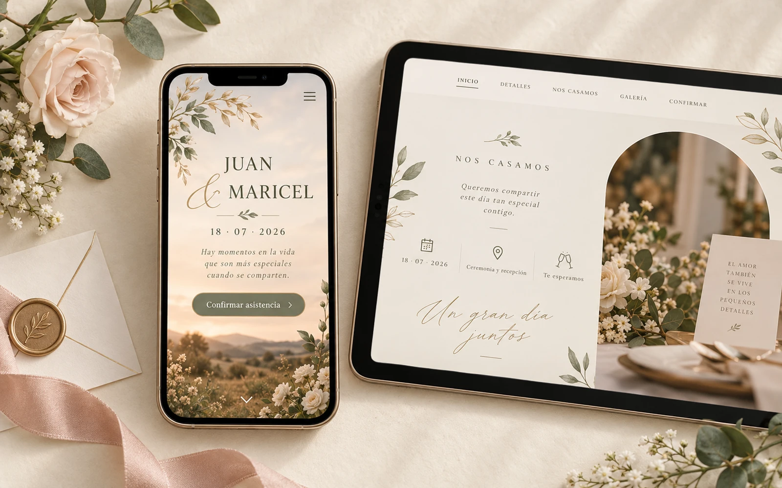Mockup de la invitación digital ficticia de Juan y Maricel